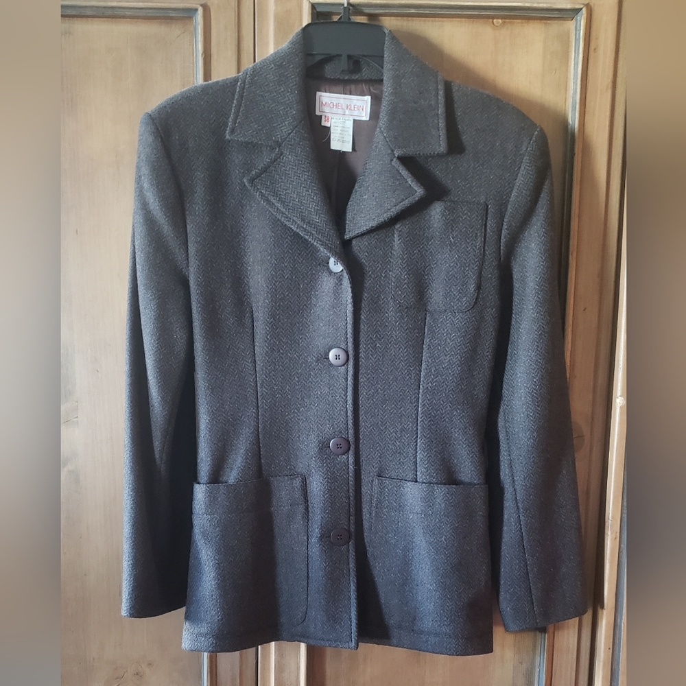 MICHAEL KLEIN WOMEN BROWN 100% WOOL BLAZER MADE IN FANCE SZ 6/38